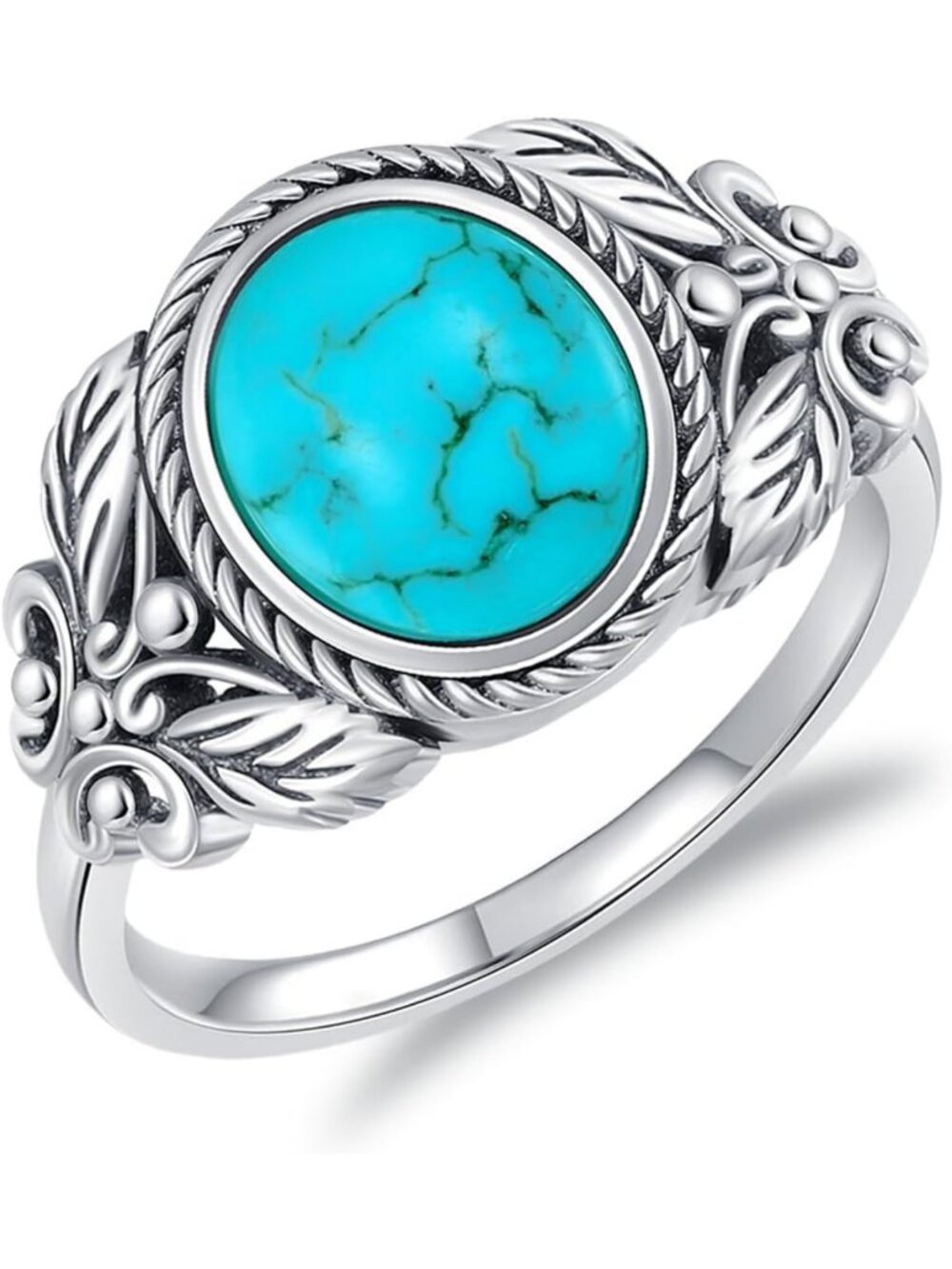 Genuine Turquoise Oval Ring 9x7MM, Sterling Silver Nature-Inspired Jewelry for